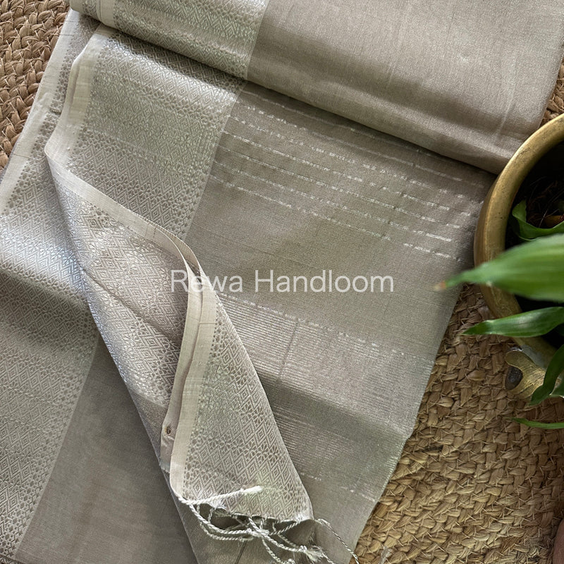Maheshwari Grey Tissue Silk Saree-SPS09