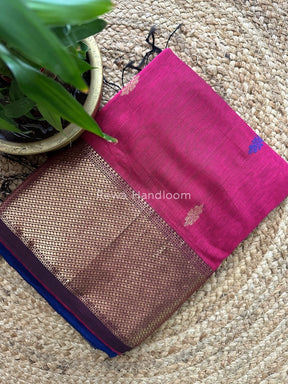 Magenta Lotus Butta Zari Border Maheshwari Saree LBS06