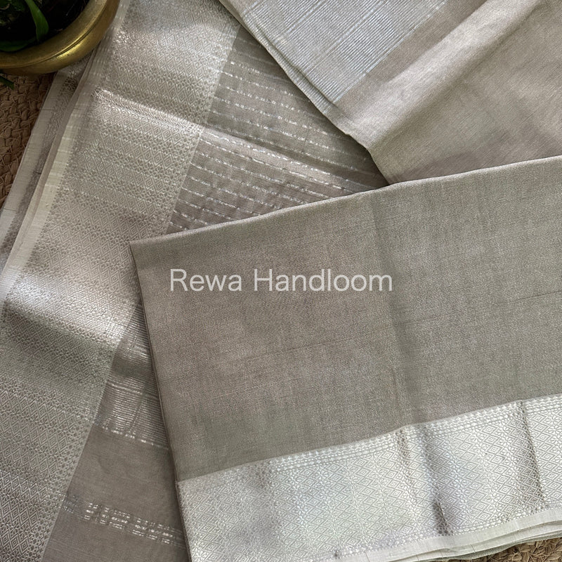 Maheshwari Grey Tissue Silk Saree-SPS09
