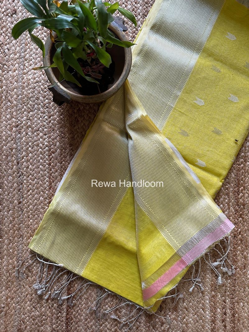 Maheshwari Yellow Tissue Silk Saree TVBS08