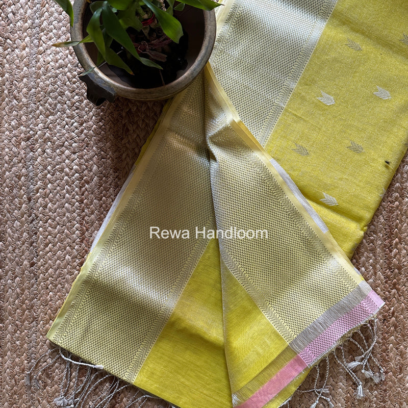 Maheshwari Yellow Tissue Silk Saree TVBS08