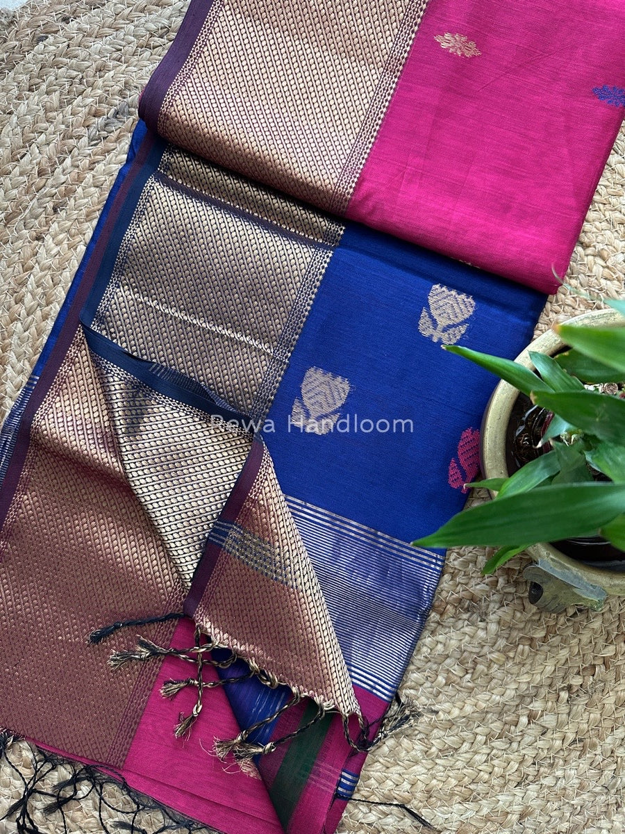 Lotus Butta Zari Border Maheshwari Saree