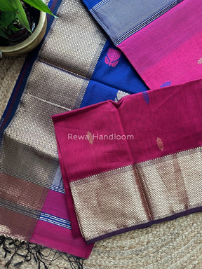 Magenta Lotus Butta Zari Border Maheshwari Saree LBS06