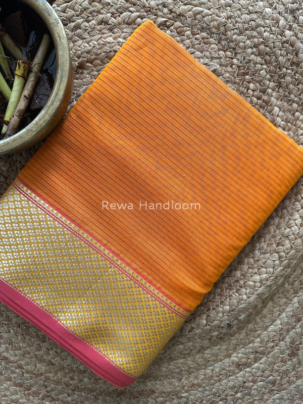 Exclusive Maheswari Orange Silver Tissue Saree SC09