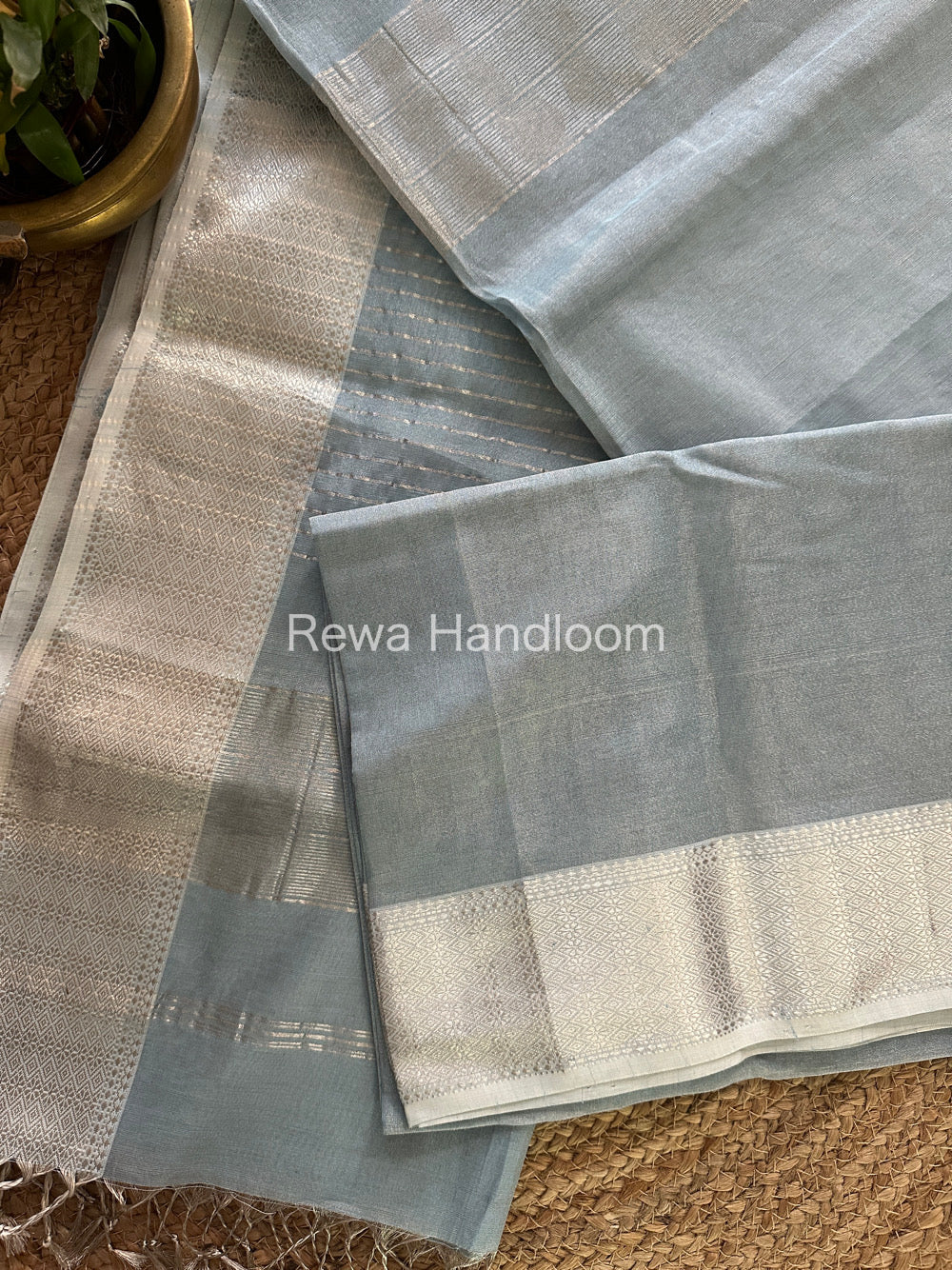 Maheshwari Sky Blue Tissue Silk Saree-SPS10