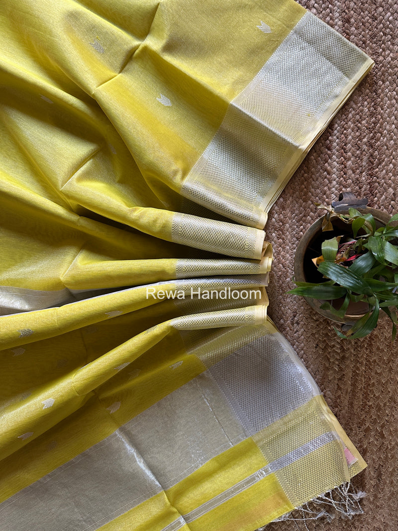 Maheshwari Yellow Tissue Silk Saree TVBS08