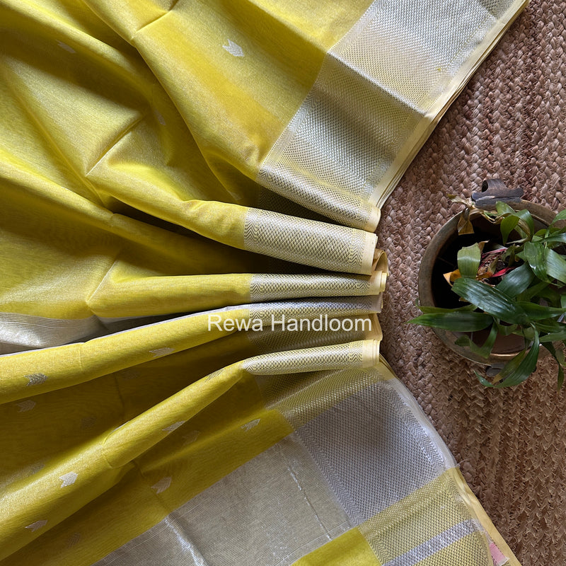 Maheshwari Yellow Tissue Silk Saree TVBS08