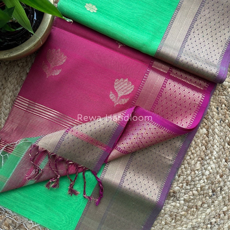 Lotus Butta Zari Border Maheshwari Saree