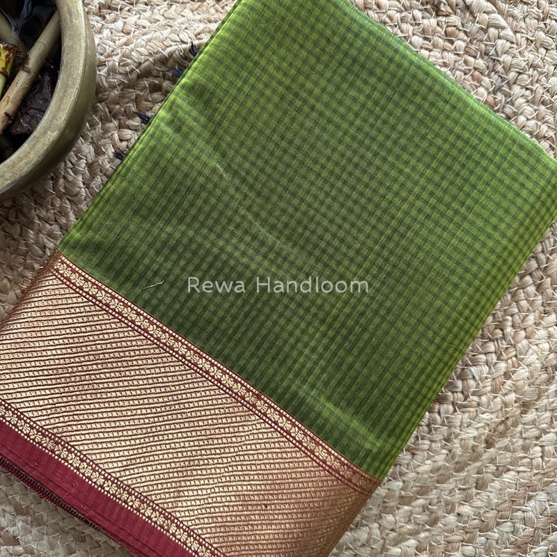 Exclusive Maheshwari 75% Silk Mehendi Green Saree SS022