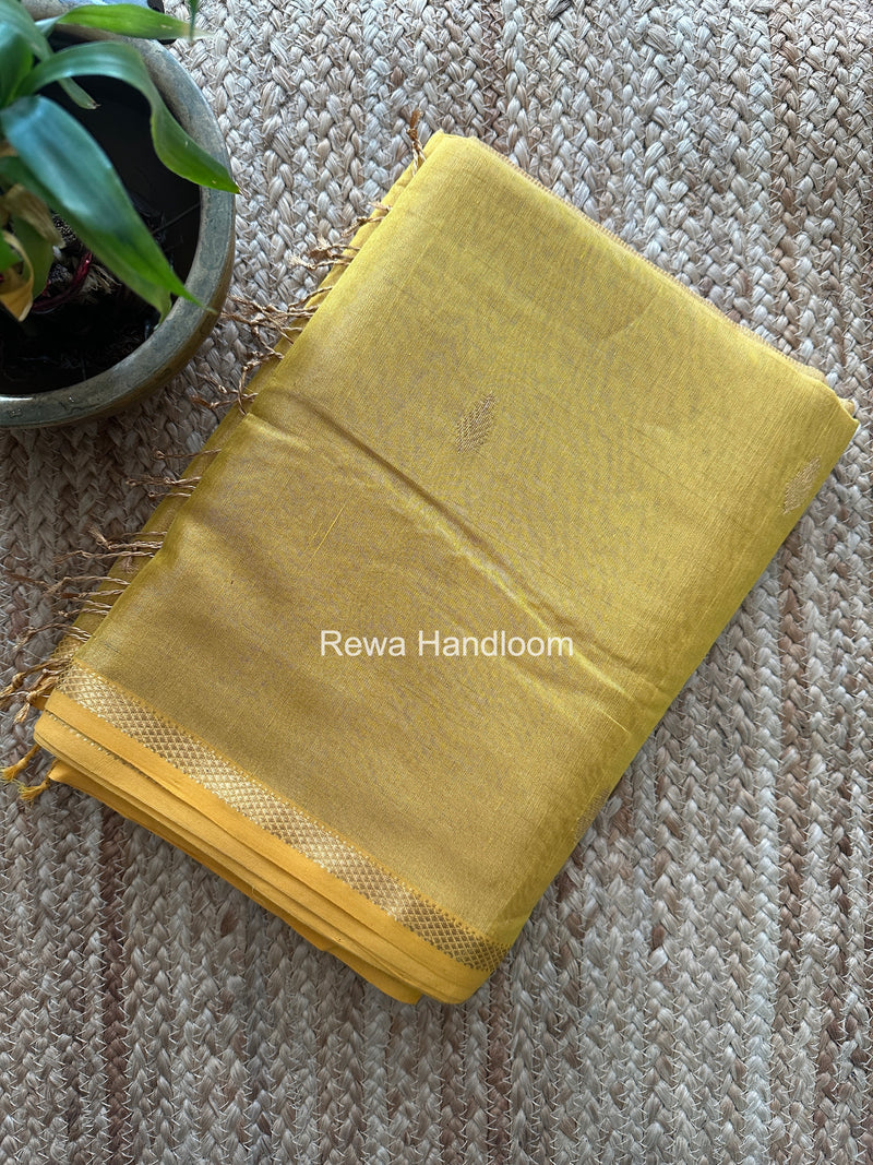 Maheshwari Yellow Tissue Silk Saree TSB016