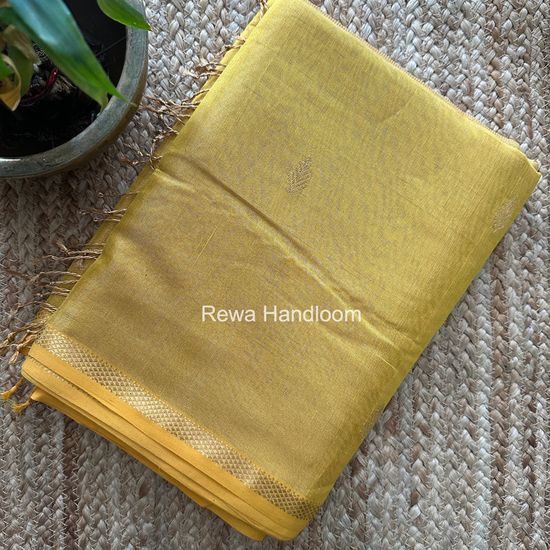 Maheshwari Yellow Tissue Silk Saree TSB016
