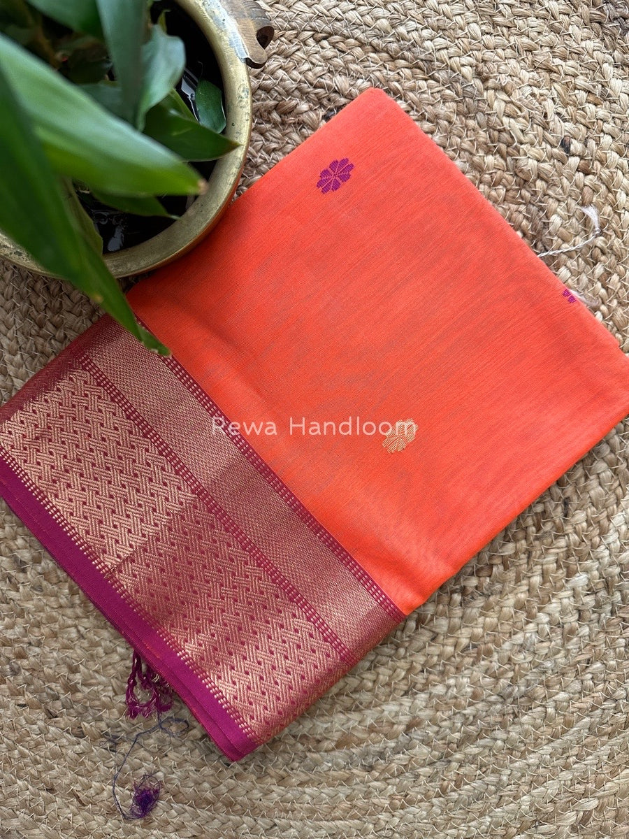 Fuchsia  Lotus Butta Zari Border Maheshwari Saree LBS07