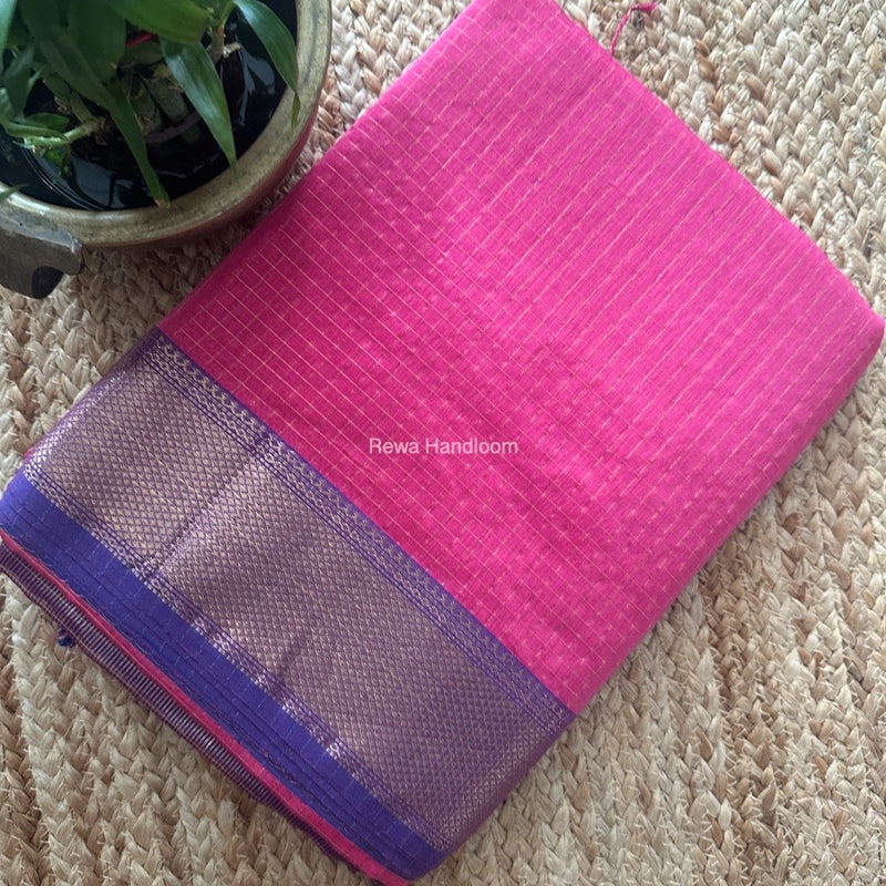 Maheshwari Magenta Zari Checks Saree ZCHX411