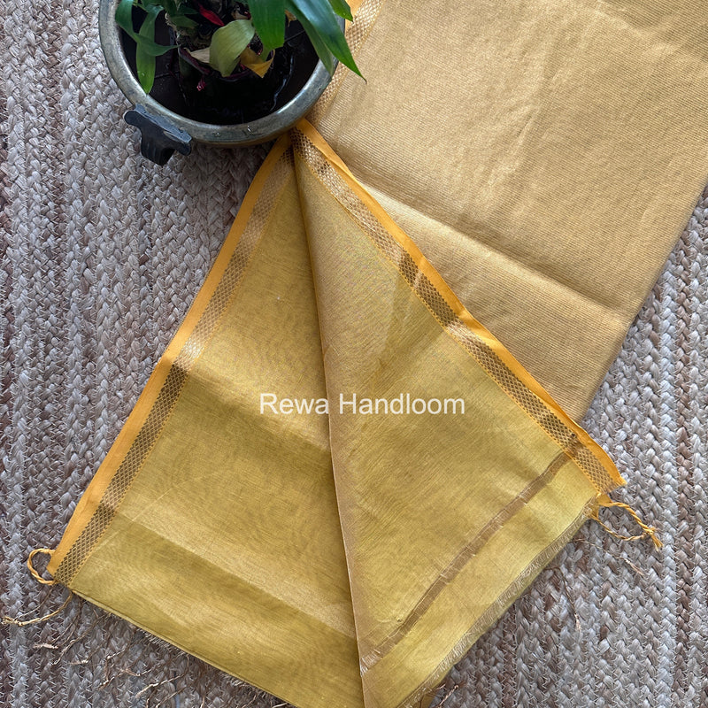 Maheshwari Yellow Tissue Silk Saree TSB016