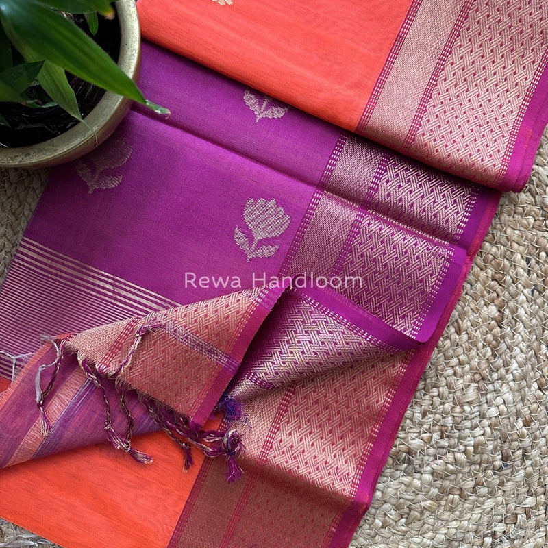 Lotus Butta Zari Border Maheshwari Saree