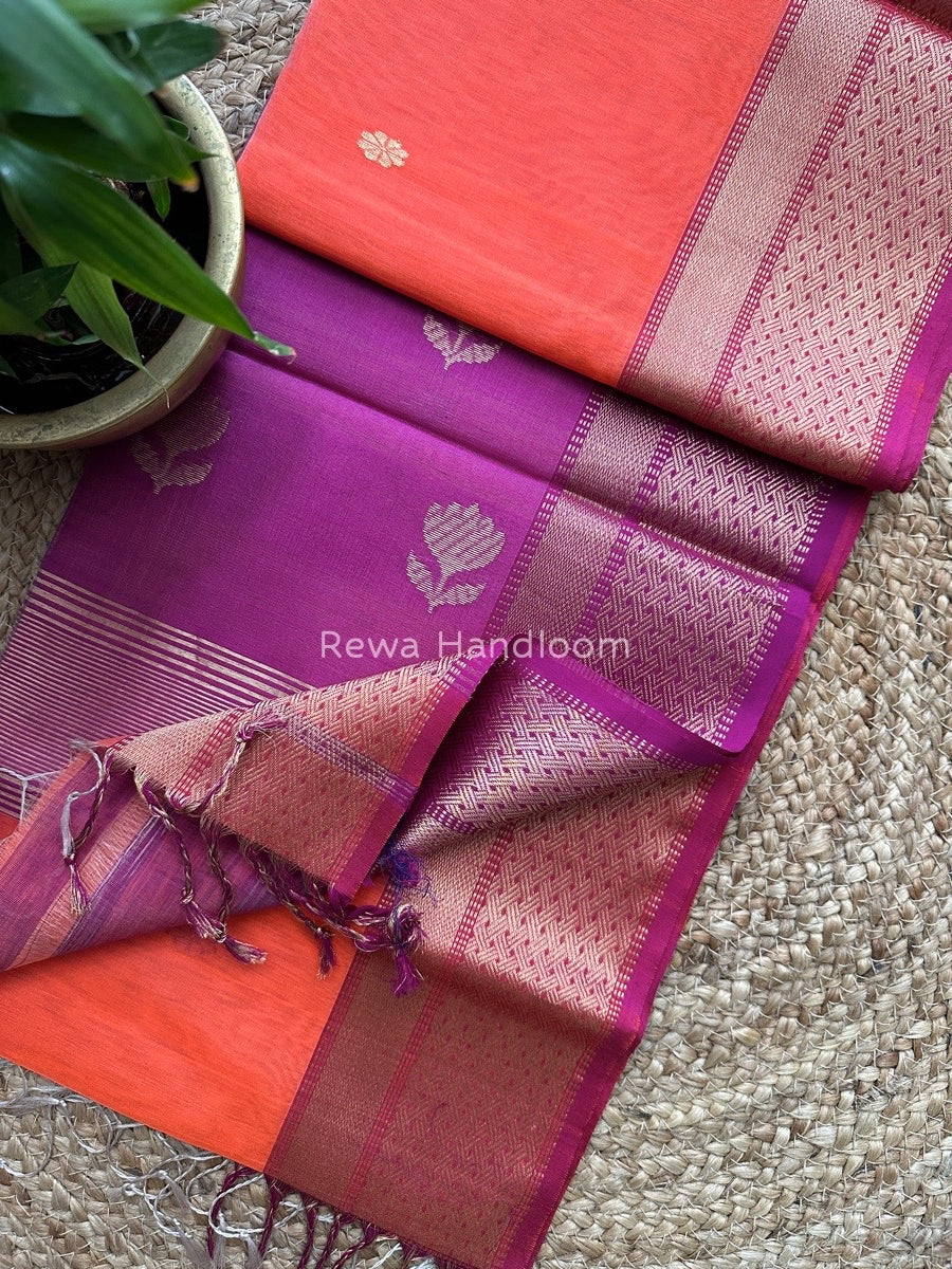 Lotus Butta Zari Border Maheshwari Saree