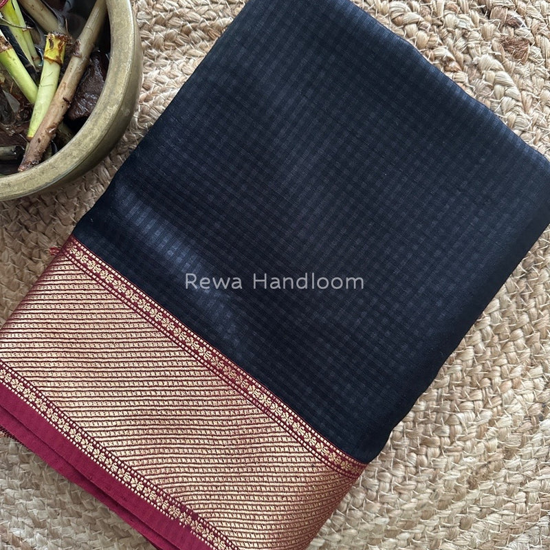 Exclusive Maheshwari 75% Silk Black Saree SS029