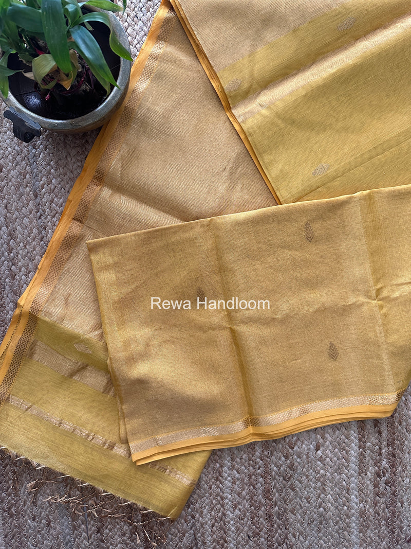 Maheshwari Yellow Tissue Silk Saree TSB016