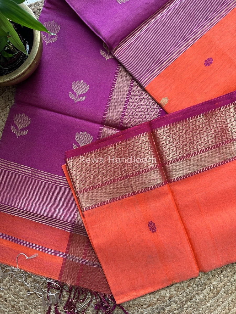 Fuchsia Lotus Butta Zari Border Maheshwari Saree LBS07