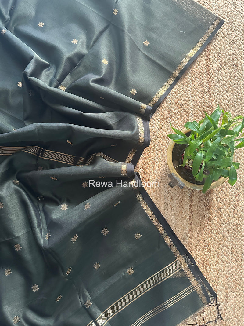Dark Mehendi Green Star Butti Maheshwari Saree SSB015