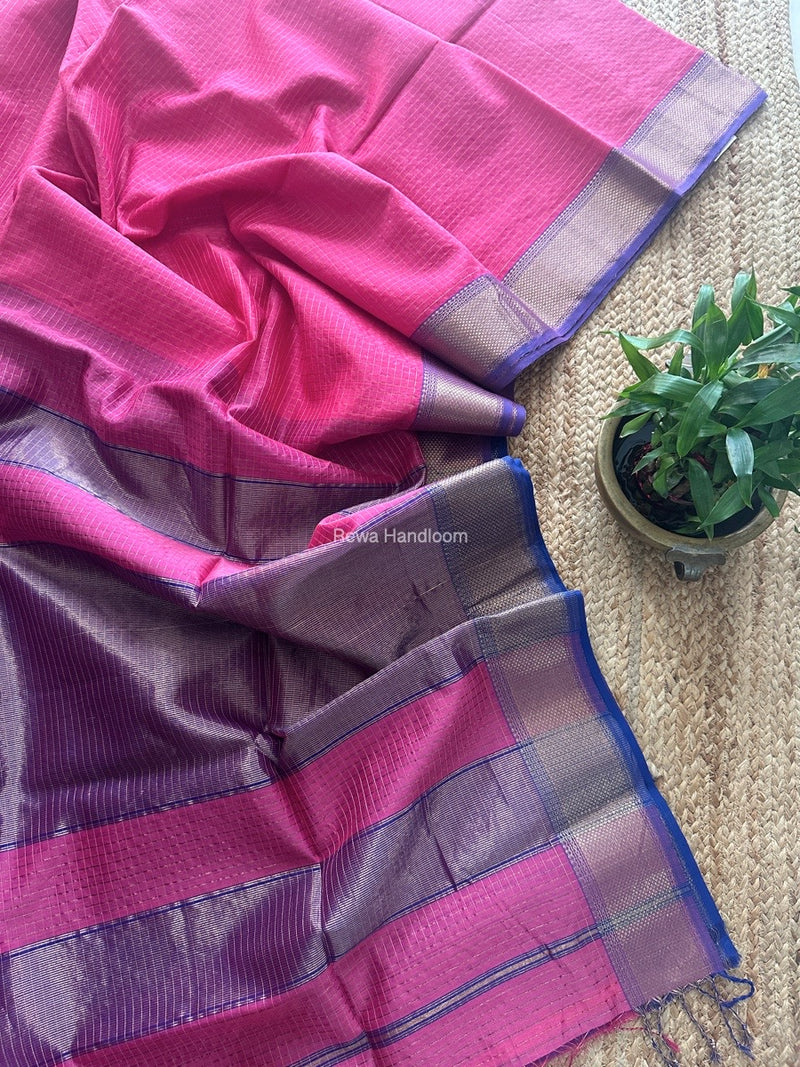 Maheshwari Magenta Zari Checks Saree ZCHX411