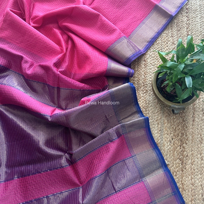 Maheshwari Magenta Zari Checks Saree ZCHX411