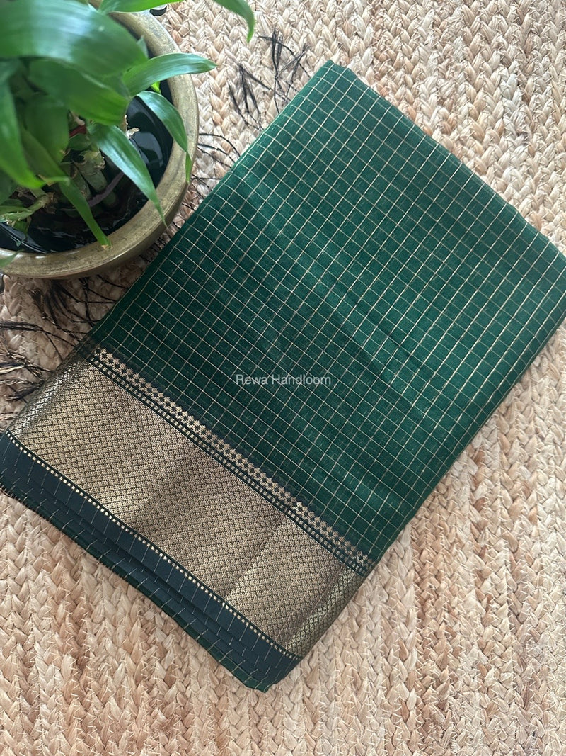 Maheshwari Green Zari Checks Saree ZCHX412