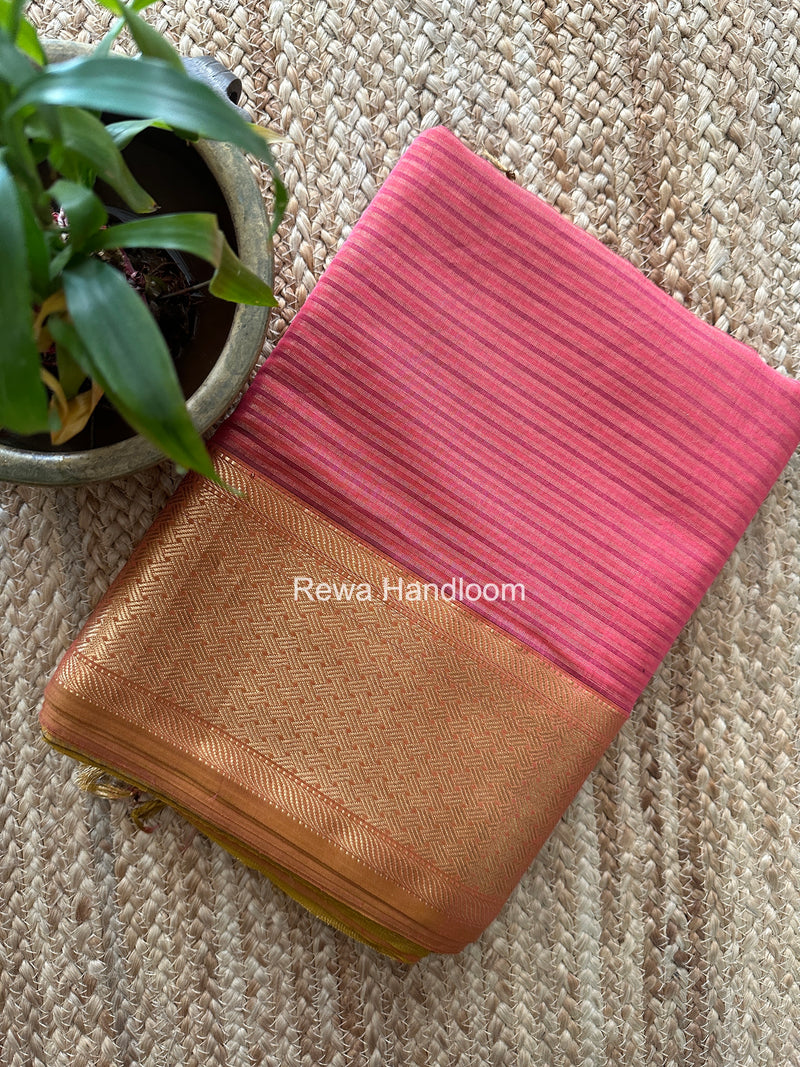 Exclusive Maheshwari Pink Tissue Silk Saree ZTS0189