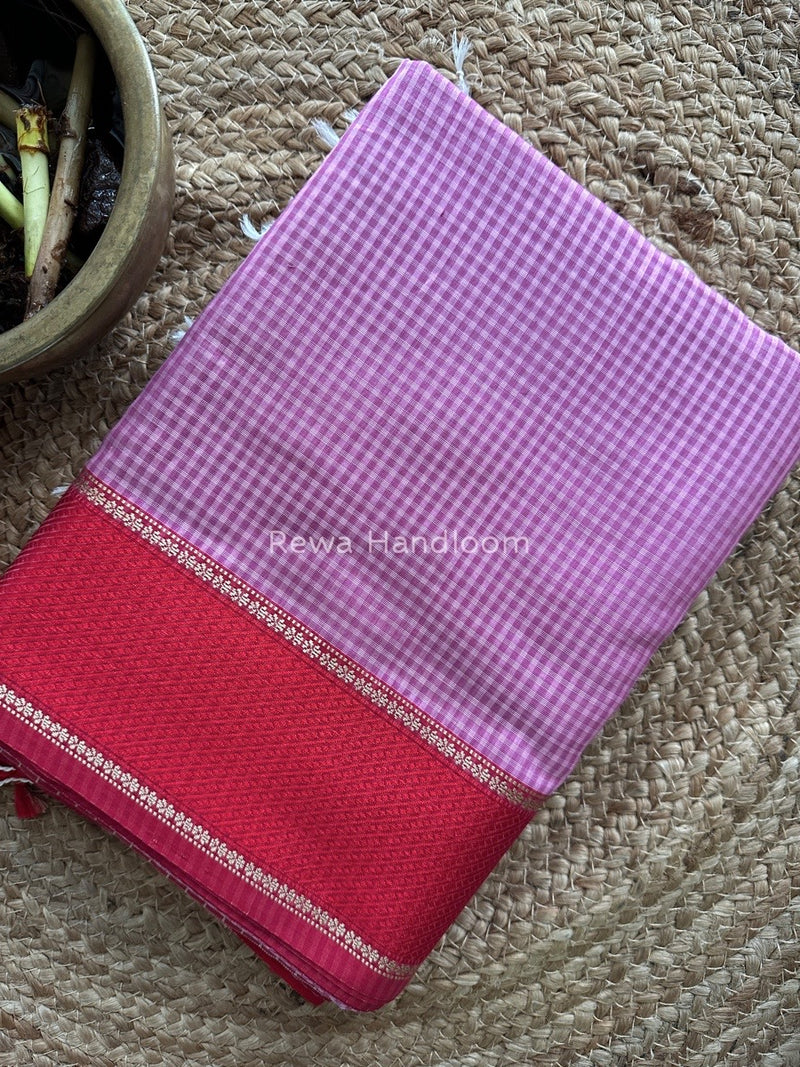 Exclusive Maheshwari 75% Silk Onion Pink Saree SS026