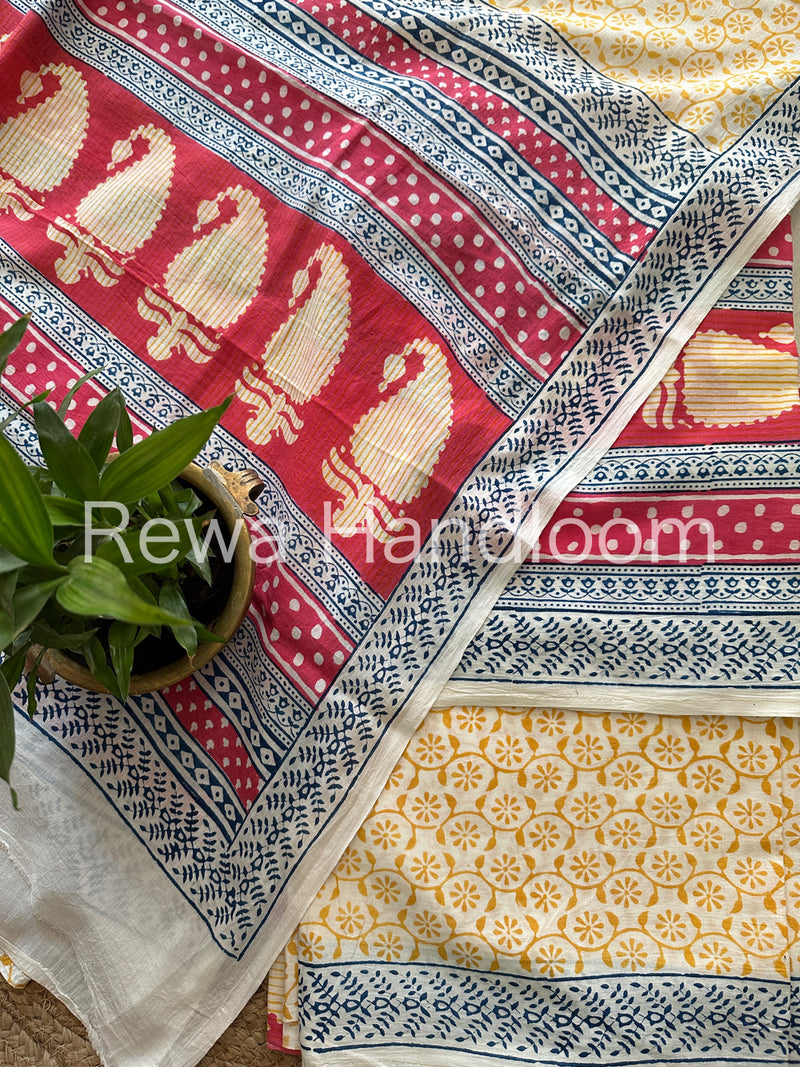 Pink-Yellow Indigo Bagh Print Suit BCI015