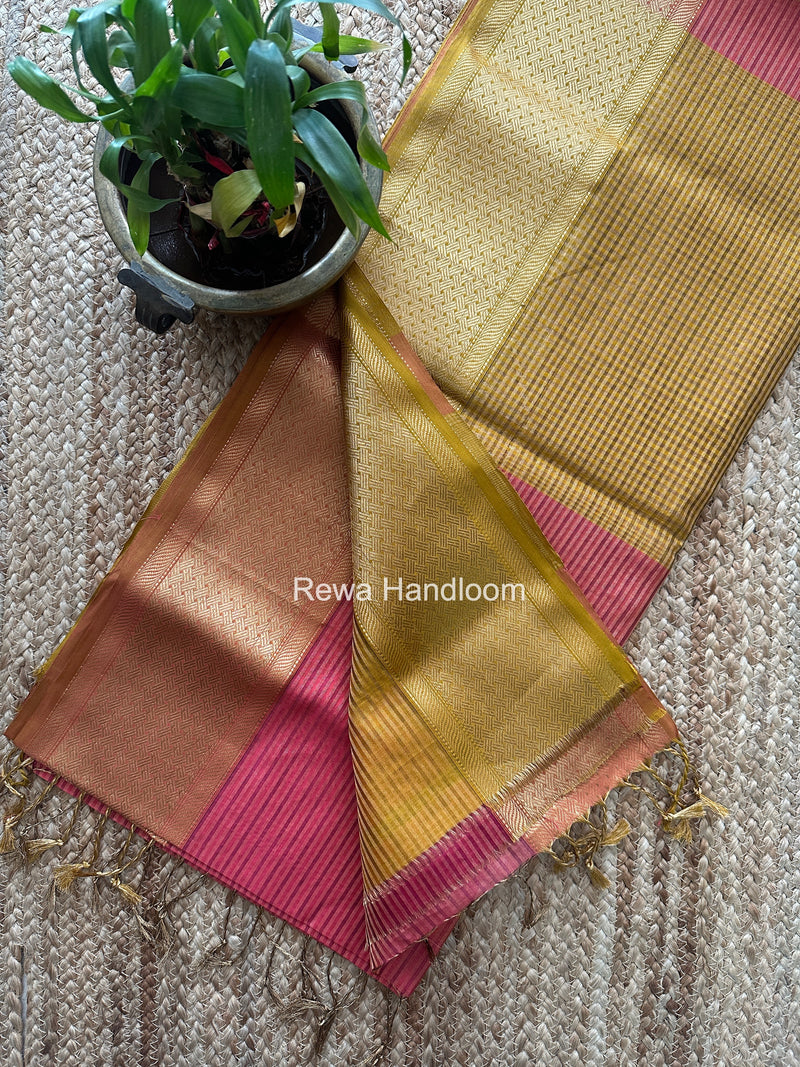 Exclusive Maheshwari Pink Tissue Silk Saree ZTS0189