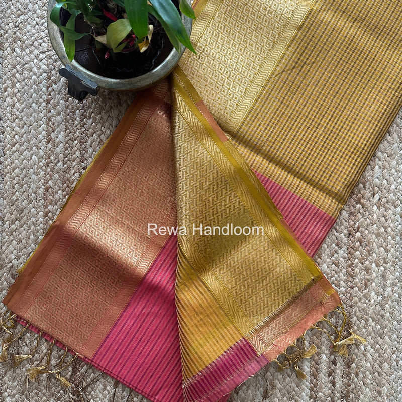 Exclusive Maheshwari Pink Tissue Silk Saree ZTS0189