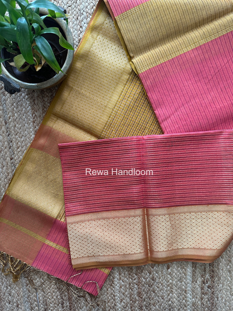 Exclusive Maheshwari Pink Tissue Silk Saree ZTS0189