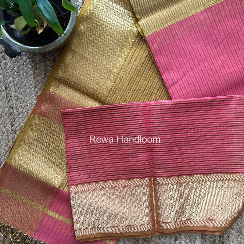 Exclusive Maheshwari Pink Tissue Silk Saree ZTS0189