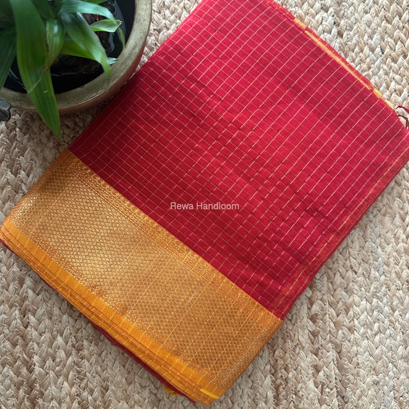 Maheshwari Red Zari Checks Saree ZCHX413