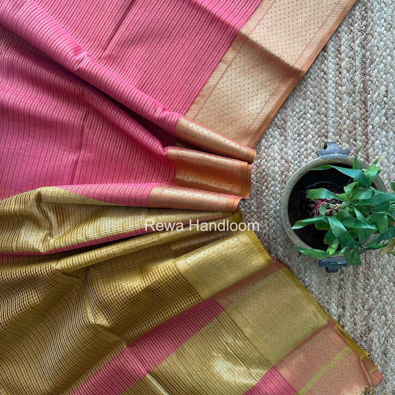 Exclusive Maheshwari Pink Tissue Silk Saree ZTS0189