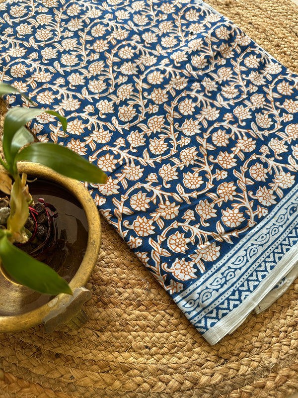 White-Blue Bagh Print Cotton Suit-BCS02
