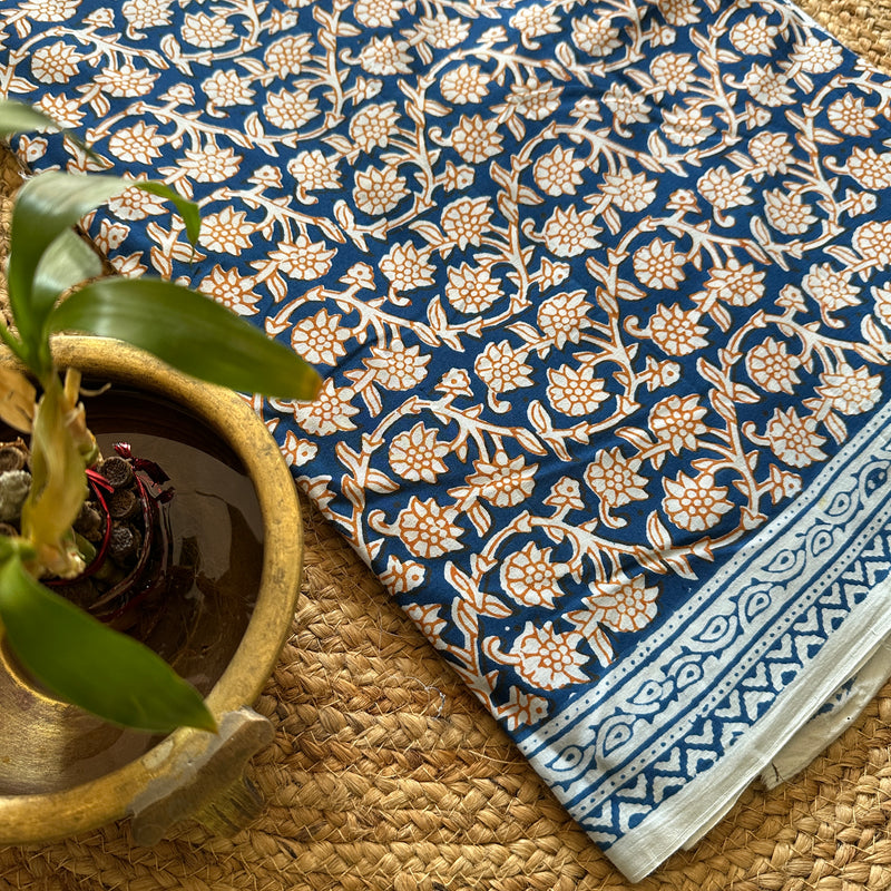 White-Blue Bagh Print Cotton Suit-BCS02