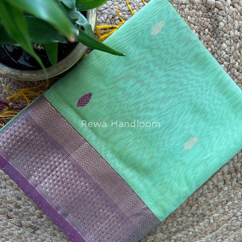 Sea Green Butta Zari Border Maheshwari Saree LBS011