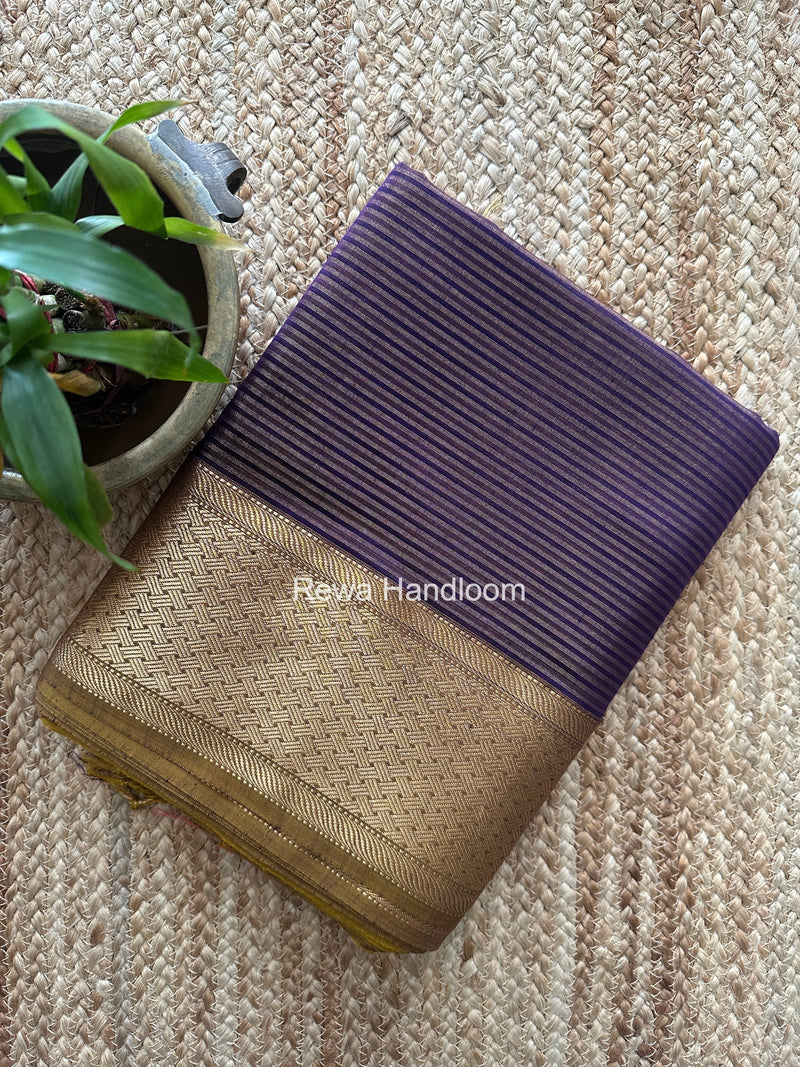 Exclusive Maheshwari Violet Tissue Silk Saree ZTS0188 Rewa Handloom