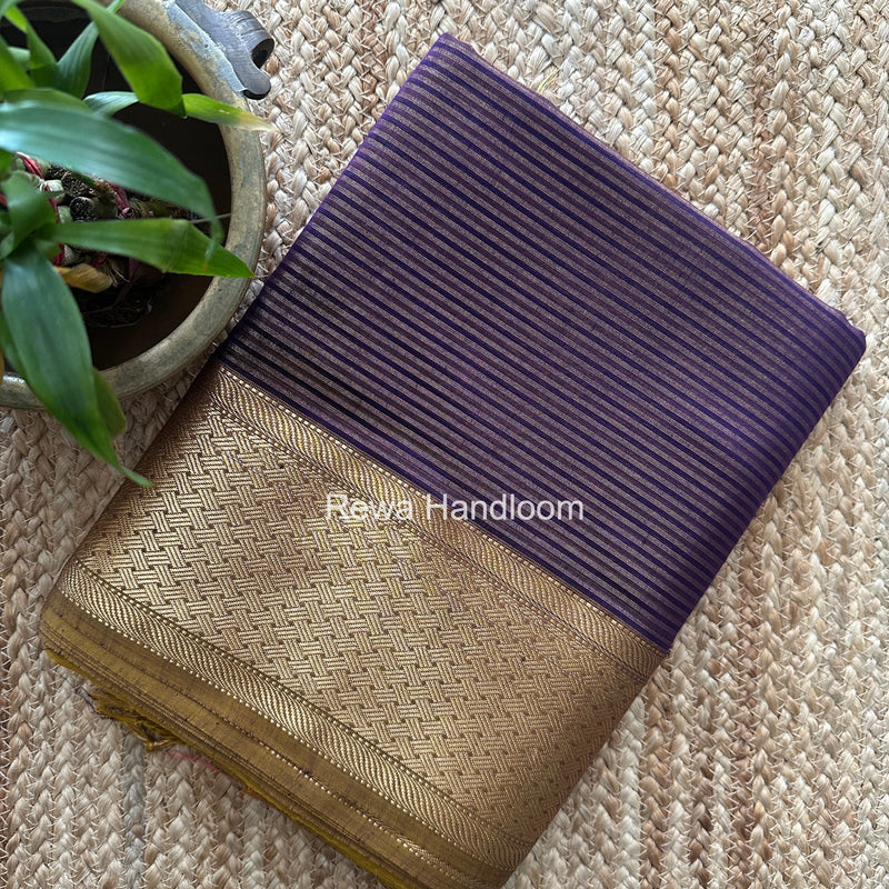 Exclusive Maheshwari Violet Tissue Silk Saree ZTS0188 Rewa Handloom