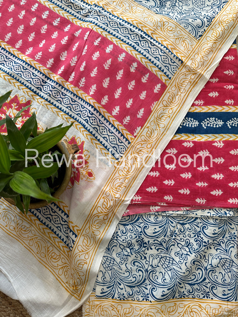 Pink-Blue Indigo Bagh Print Suit BCI013
