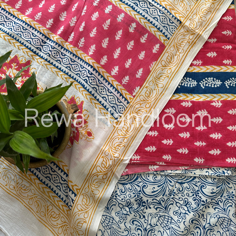Pink-Blue Indigo Bagh Print Suit BCI013