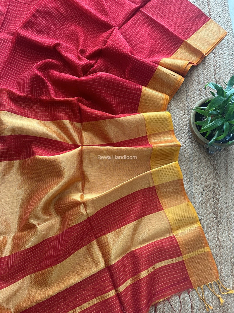 Maheshwari Red Zari Checks Saree ZCHX413