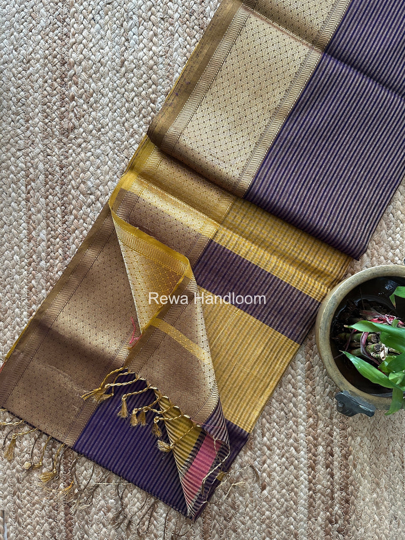 Exclusive Maheshwari Violet Tissue Silk Saree ZTS0188 Rewa Handloom