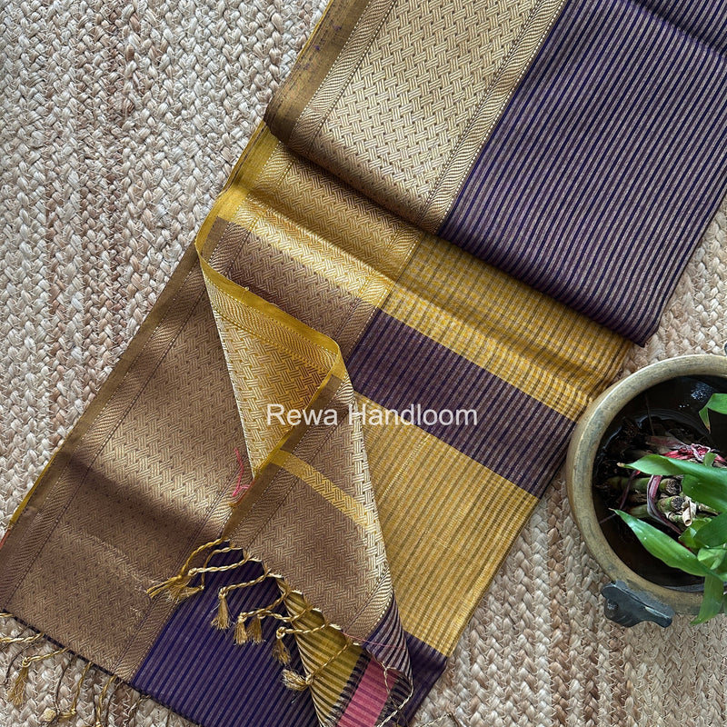 Exclusive Maheshwari Violet Tissue Silk Saree ZTS0188 Rewa Handloom