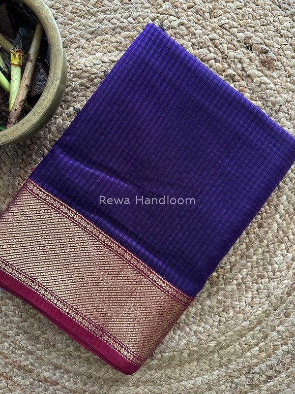 Exclusive Maheshwari 75% Silk Dark Purple Saree SS025