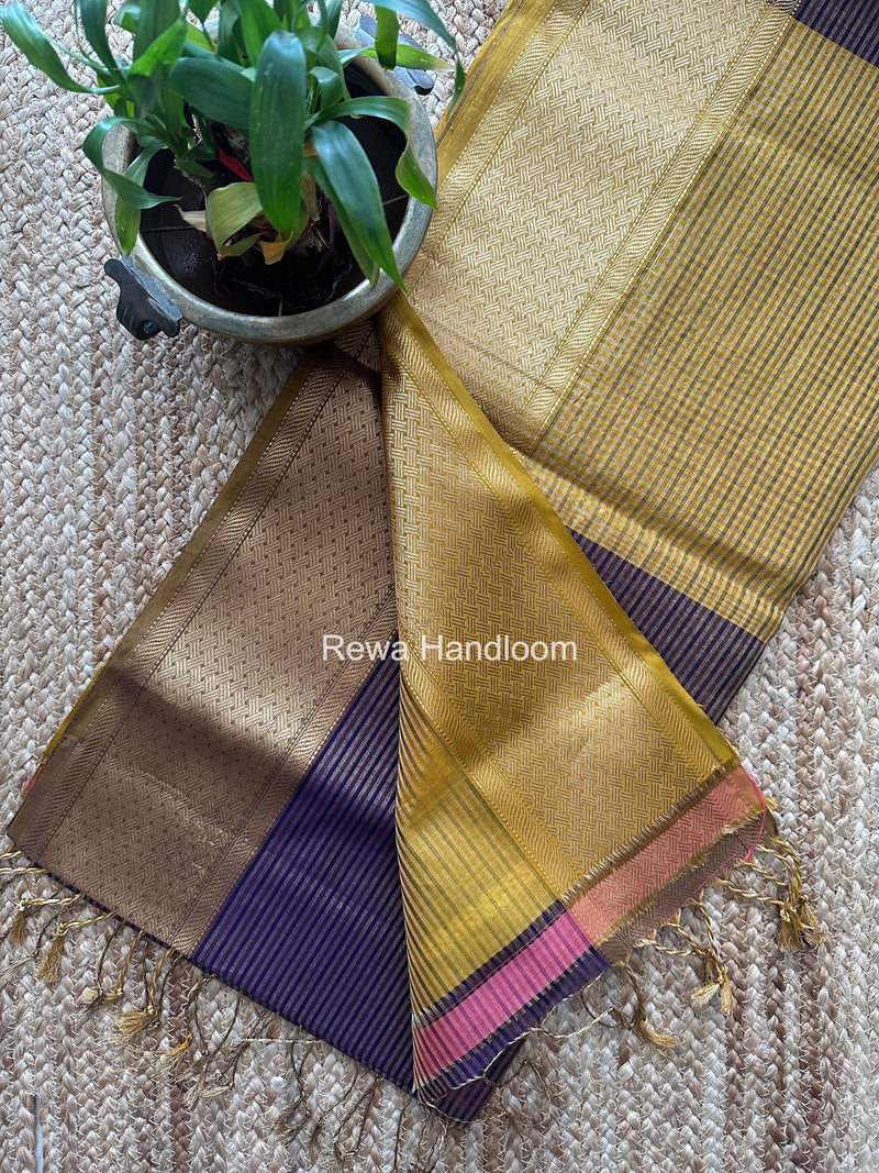 Exclusive Maheshwari Violet Tissue Silk Saree ZTS0188 Rewa Handloom