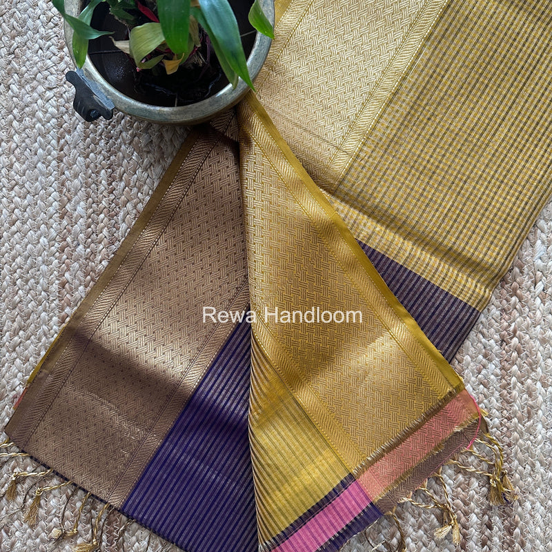 Exclusive Maheshwari Violet Tissue Silk Saree ZTS0188 Rewa Handloom