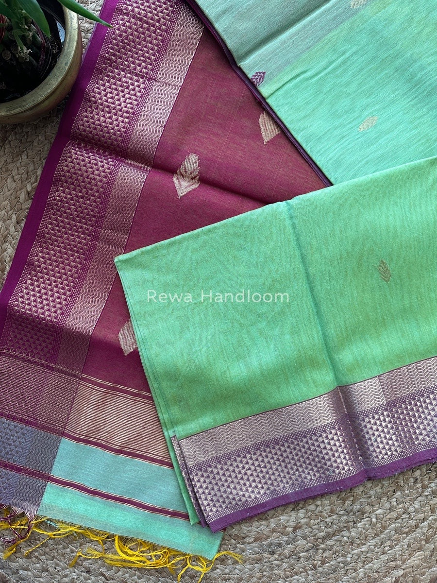 Sea Green Butta Zari Border Maheshwari Saree LBS011